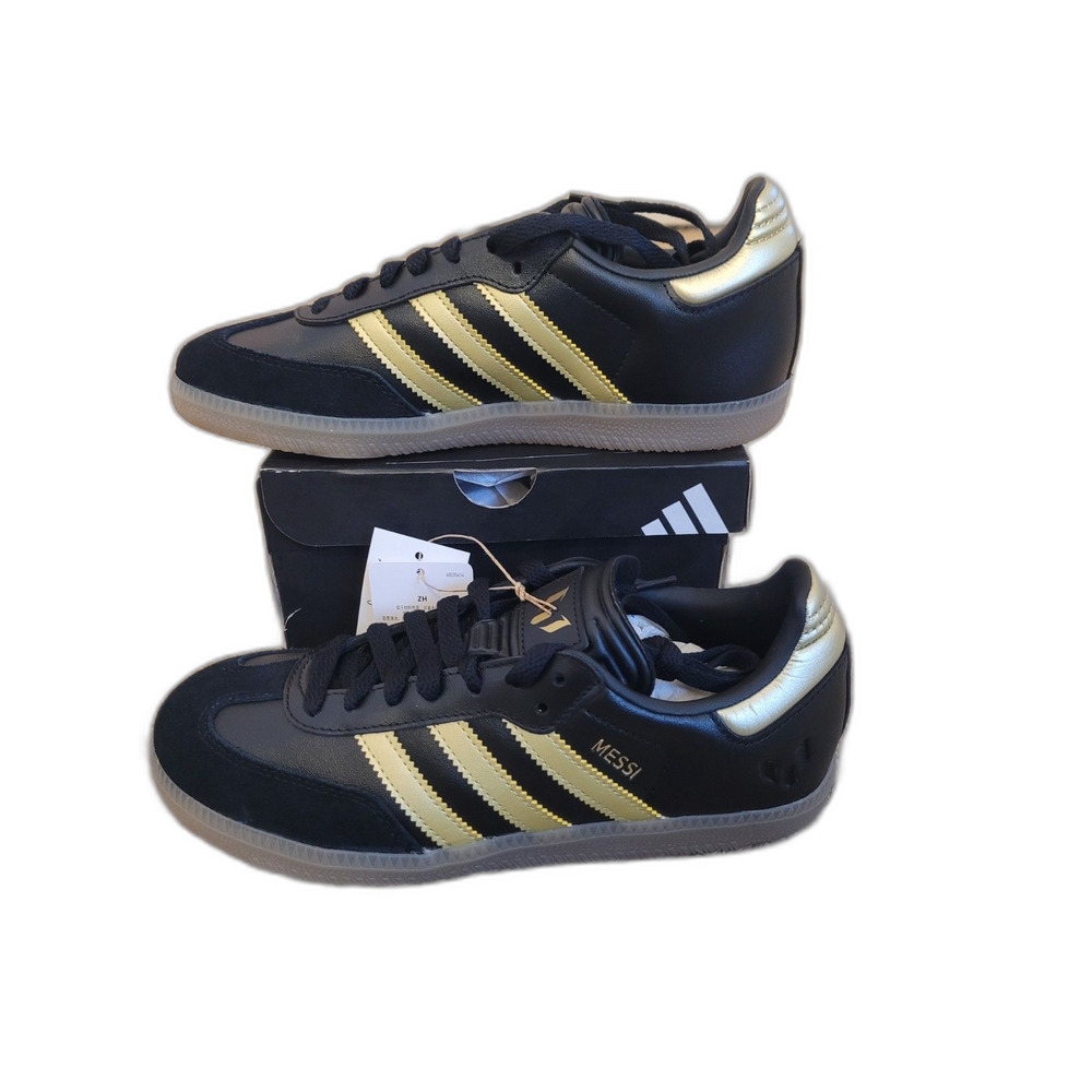 Adidas Samba Messi J Youth Size 4.5 Black Gold Gum Soccer Core Sneakers JR6349